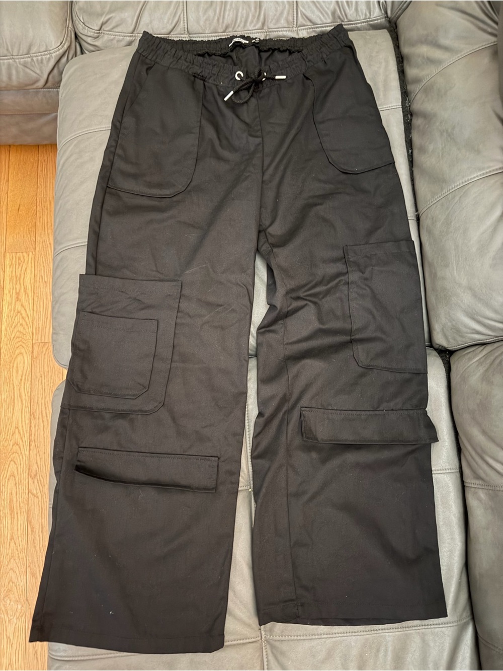 PrettyLittleThing Black Wide Leg Cargo Jumpsuit Pants